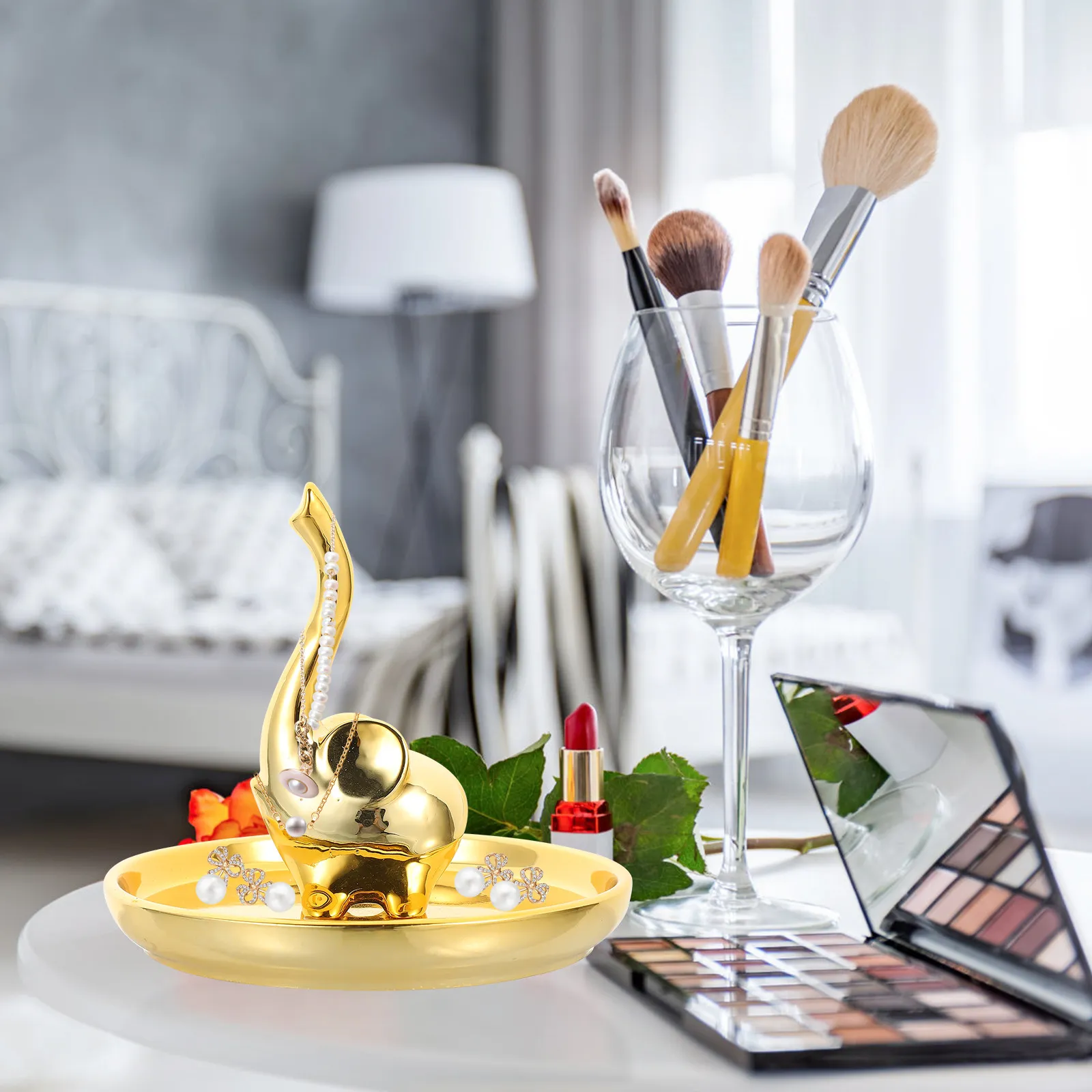 

Gold Elephant Ceramic Jewelry Tray Elegant Ring Earring Holder for Jewelry Storage Display Decorative Trinket Dish for Home