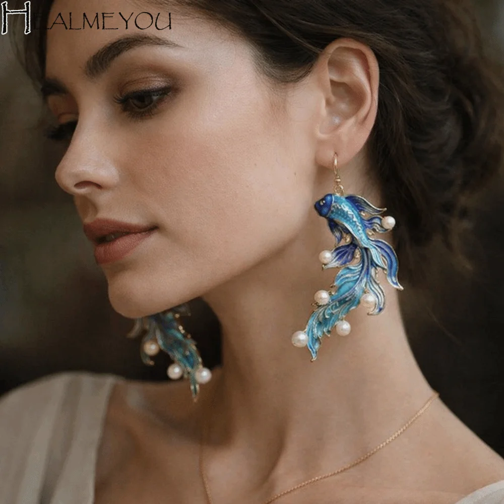 Vintage Style Koi Fish-shaped Earrings Unique Design Ethnic Style Fish Style Earrings Special Design Colored Fish Retro Earrings