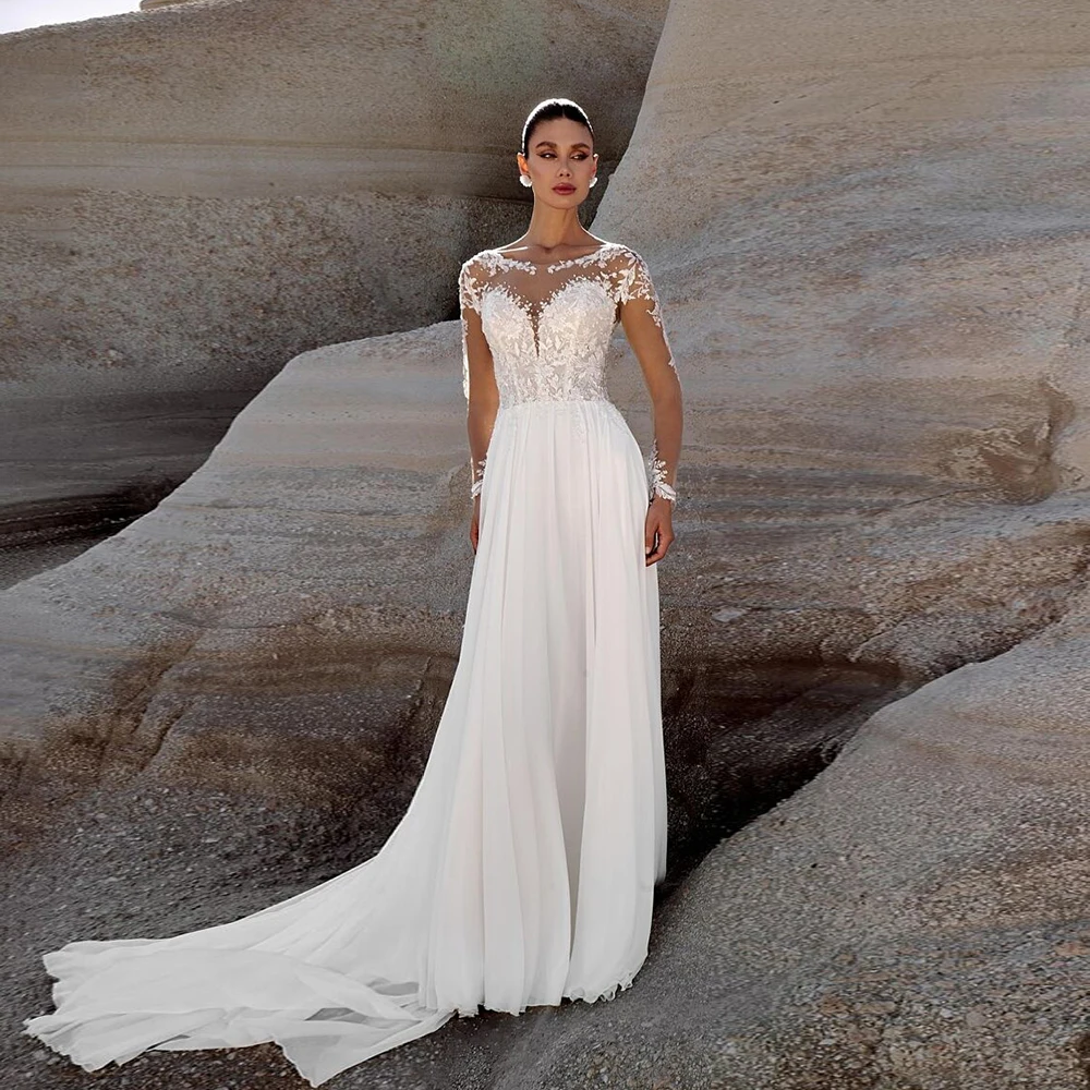 Charming V Neck Wedding Dresses with Lace 2025 A Line Bridal Gowns for Women Full Sleeve Tulle Vestido De Novia 2025 Summer New