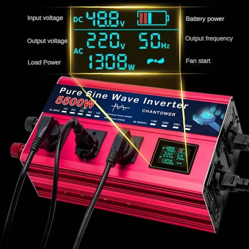 5500W 5000W 4000W Pure Sine Wave Inverter DC 12v To AC 110v/220v Voltage Converter Car Solar Power Inverter