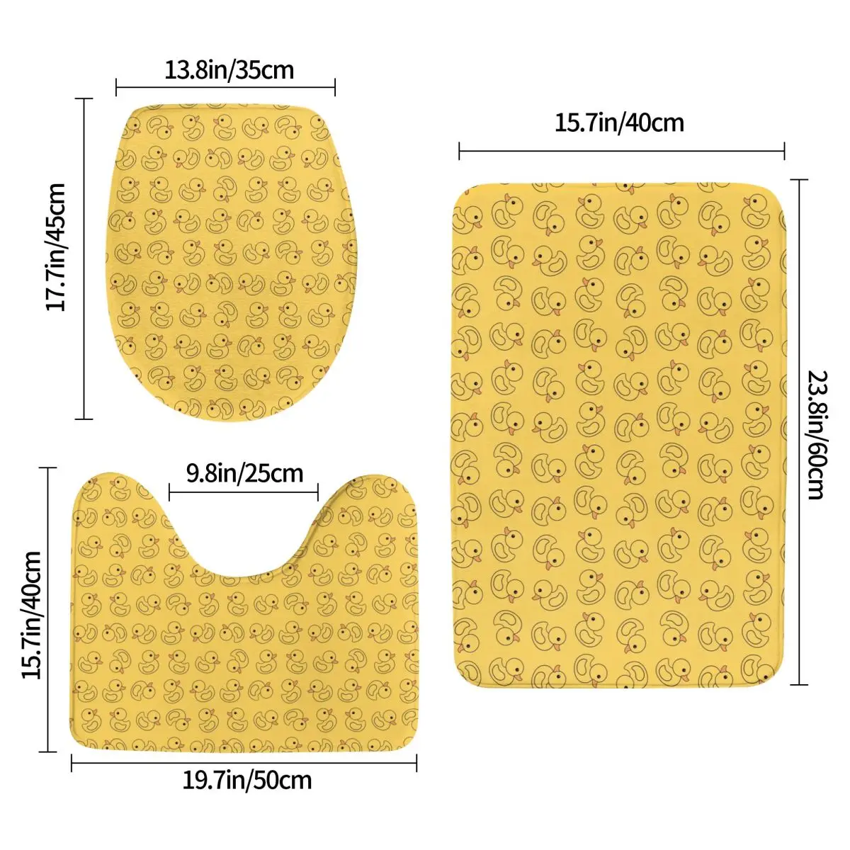 Custom Yellow Rubber Duck 3 Piece Bathroom Rugs Cartoon Animal Pets Non Slip Absorbent Toilet Bath Mat Set