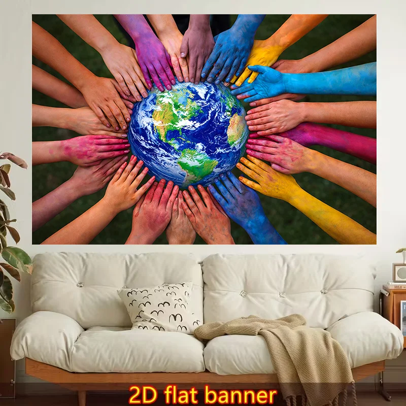 Tapisserie murale universelle « Unity Mondiale » – Décoration abstraite de la Terre et de la diversité mondiale pour salon et décoration intérieure