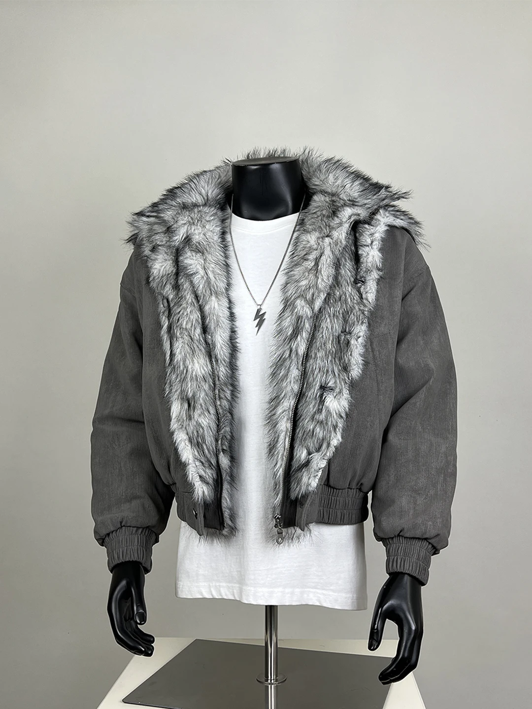 

Winter New plus Size 300 Pou American Casual ort Wide Fake Two-Piece Cotton Jaet Men's Large Fur Collar Mountain ...