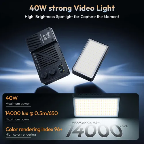 Imagen 2 del producto Ulanzi P40 - Luz de Video de Panel de 40 W, Luz LED Profesional para Fotografía, Bicolor RGB COB, Luz de Estudio de 2700 K-6500 K, 3400 mAh para YouTube