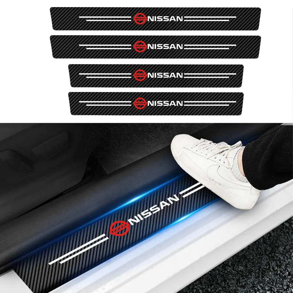 4pcs Leather Car Door Plate Sill Anti Scuff Protect Welcome Pedal Threshold Sticker For Nissan X-trail Qashqai Note Juke Sentra