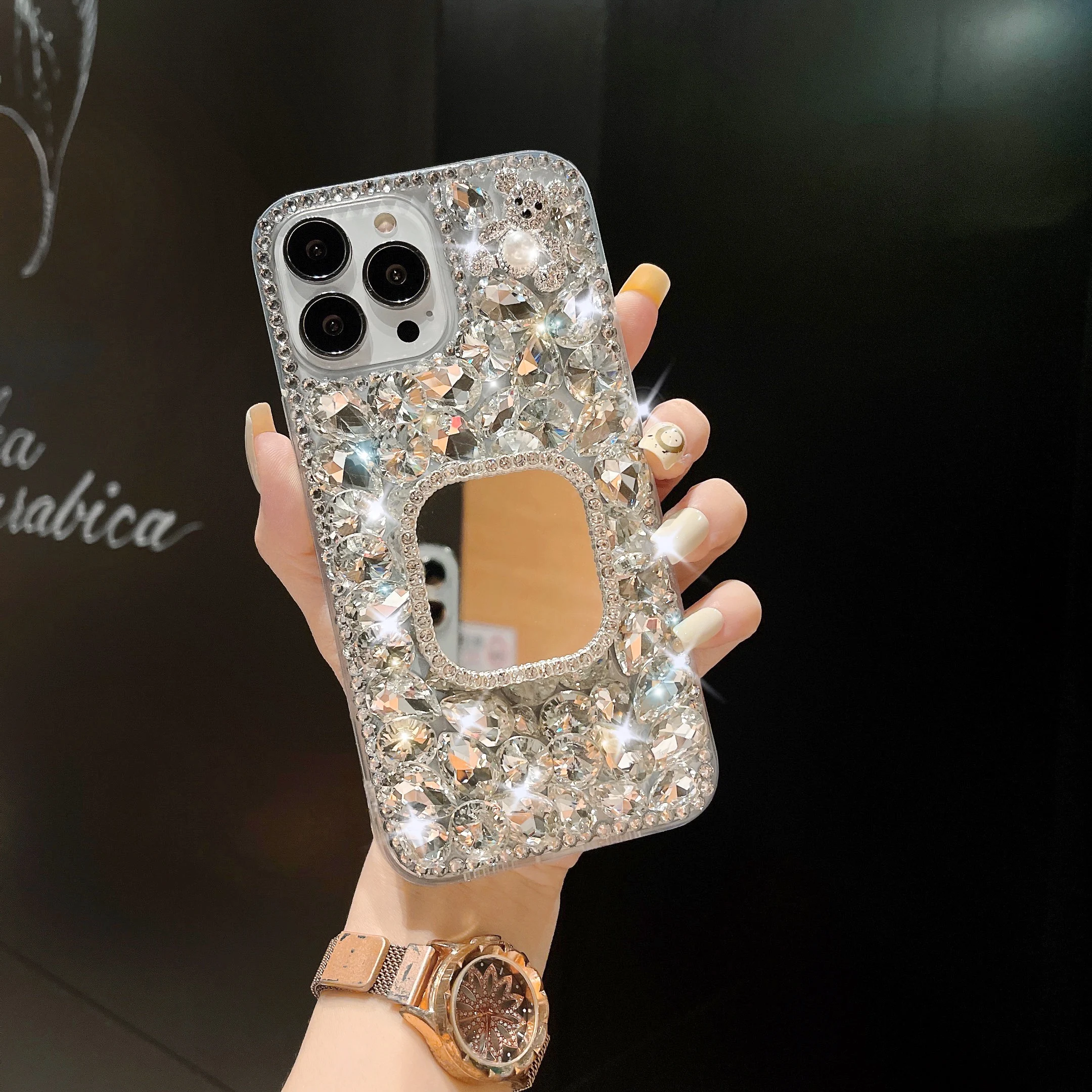 Fashion Luxuxy Diamond Makeup Mirror Girls Cell Phone Case For Samsung Galaxy A50 A70S A22 A32 5G A52 A71 A51 A72 A73 A53 Cover