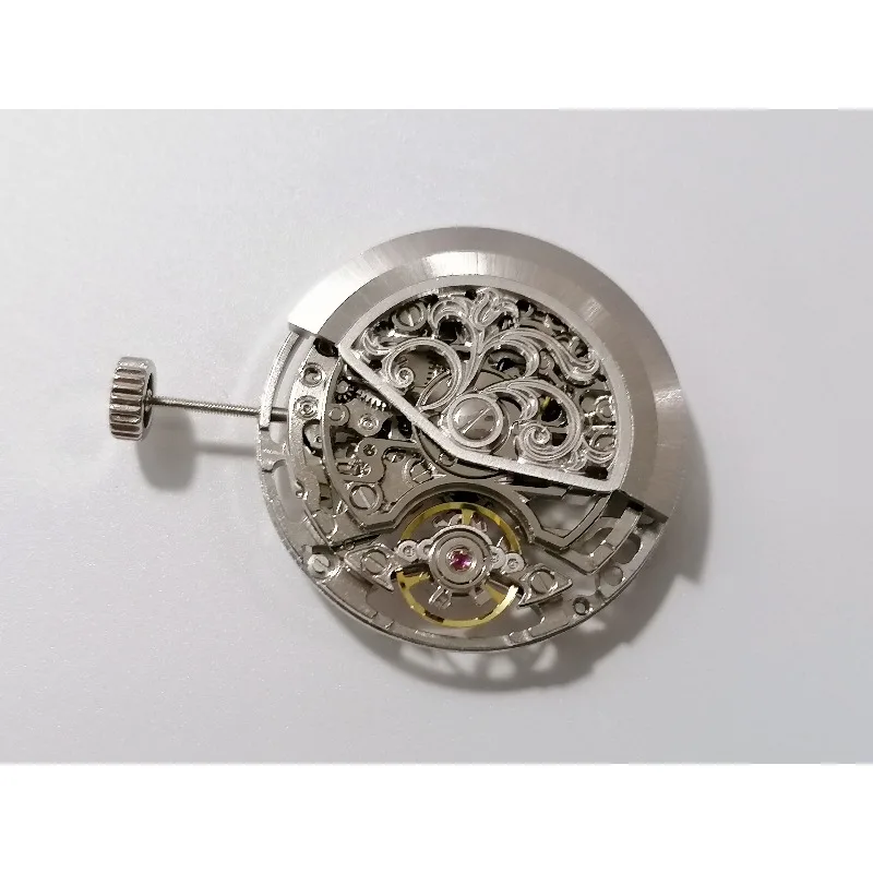 حركة الساعة لهانغتشو 7500 حركة هيكل عظمي ثلاثية اليد منقوشة بالفضة قوة 80 ساعة #2