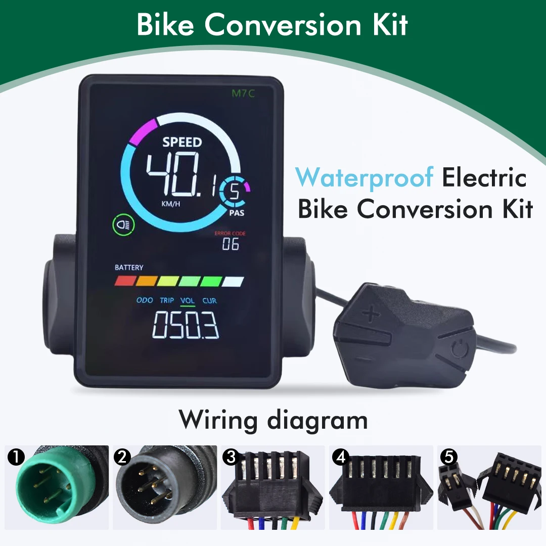 M7C-2 E-bike LCD Colorful Display Meter 24V-60V SM/Waterproof Connection Plug Electric Bicycle Display With USB UART