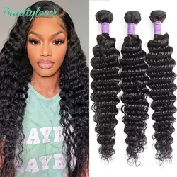 4 Bundles Deal Deep Wave Bundles Human Hair 100% Remy Peruvian Natural Color Deep Curly Hair Extensions 10-30 Inch Wholesale