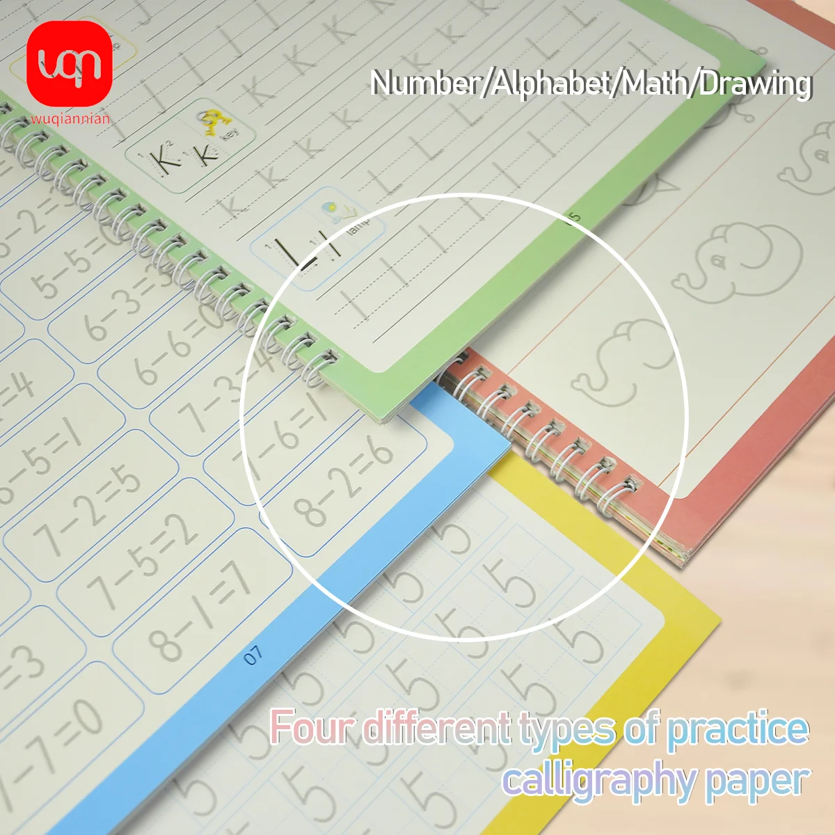 

WQN-4PCS Magic Practice Book - Children's Calligraphy Practice Book - Reusable Writing Practice Book - Slot-shaped Design