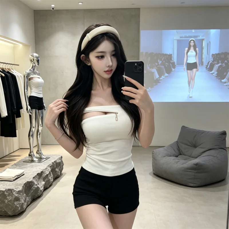 Sexy Strapless Crop Top Women's Early Autumn New Style Hot Girl Pure Desire Tight Fit Versatile Base Shirt Inner Wear Top