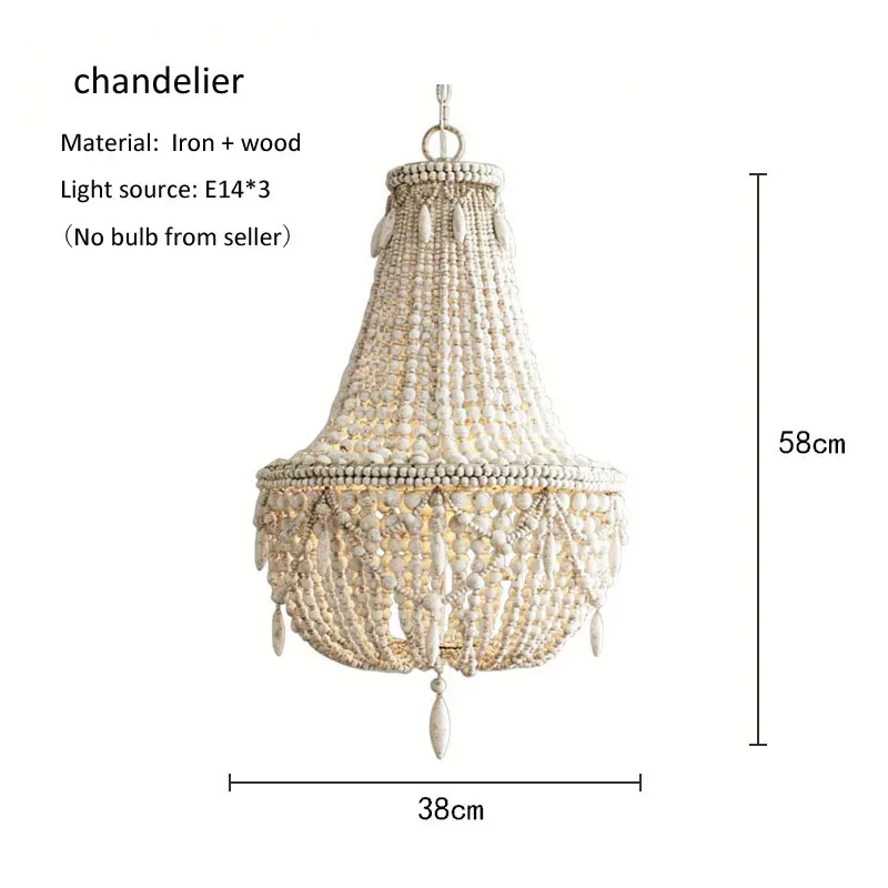 French Countryside Wooden Pendant Light Living Room Bedroom Villa Dining Room Headlight Creative balcony Wood Bead Pendant Lamp
