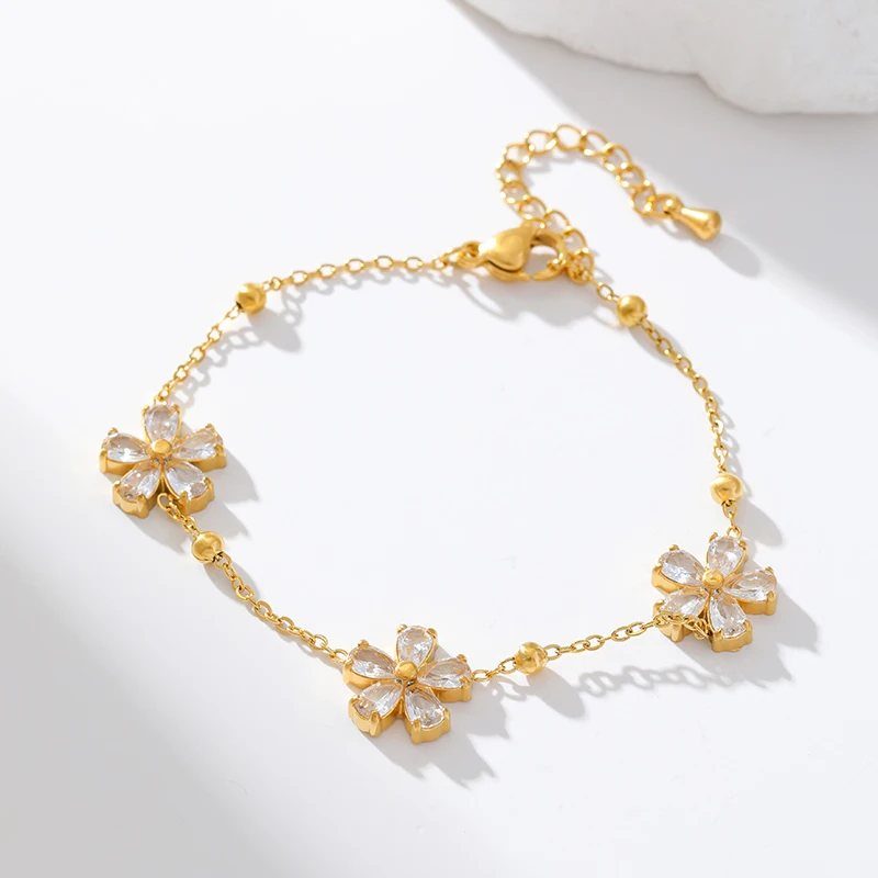 EILIECK 316L Edelstahl Weißer Zirkonia Blütenblatt Halskette Armband Ohrringe Set für Damen Neuer Trendschmuck Partygeschenk – Detail 14