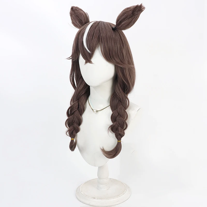 Umamusume Pretty Derby Curren Bouquetd'or Cosplay Pruik Dubbele Vlechten Bruine Oren en Staart Vrouwen Anime Halloween Party Kostuum Prop
