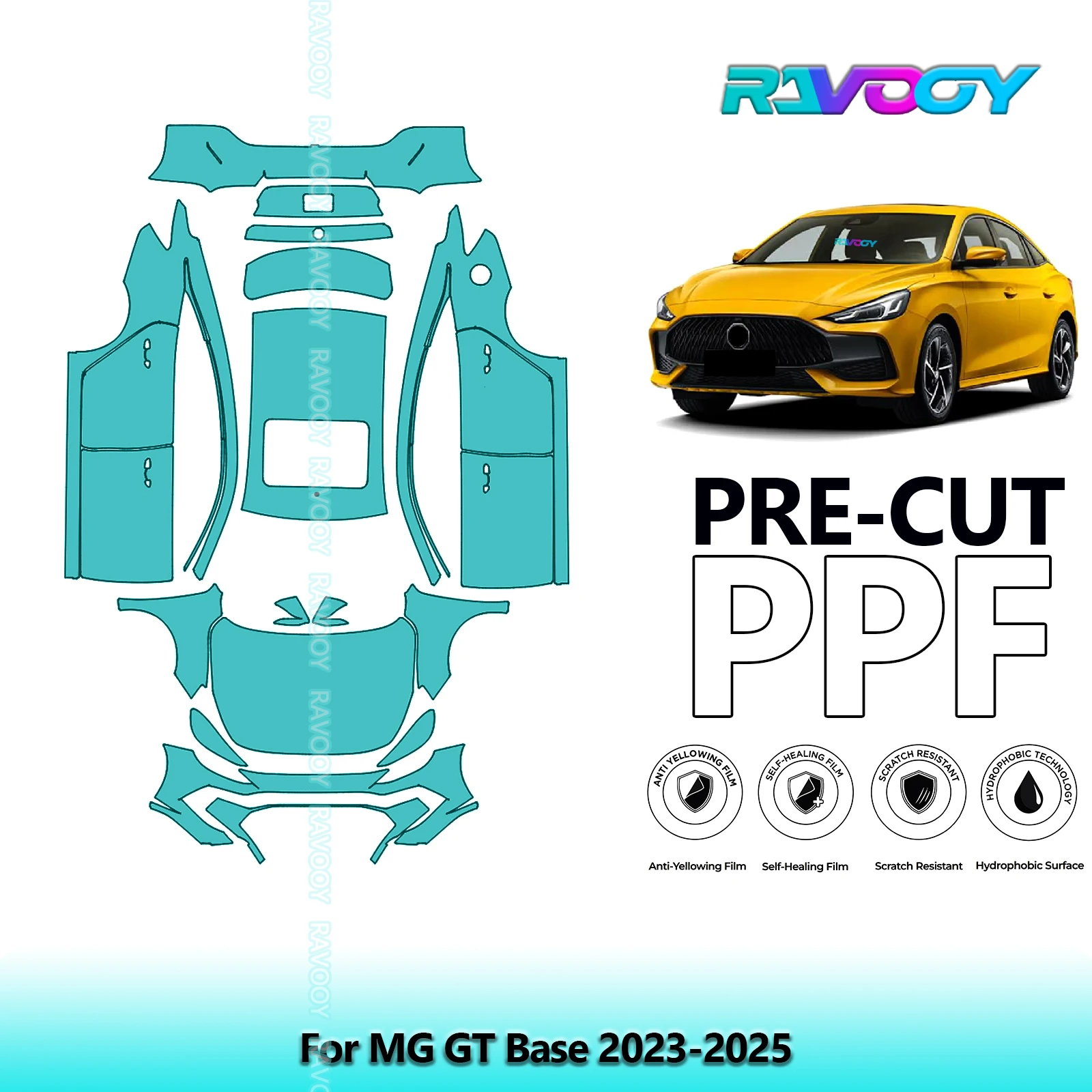 RAVOOY 8.5Mil Custom-Fit Precut TPU PPF Full Vehicle Clear Bra Stone Guard EU UK For MG GT Base 2023-2026