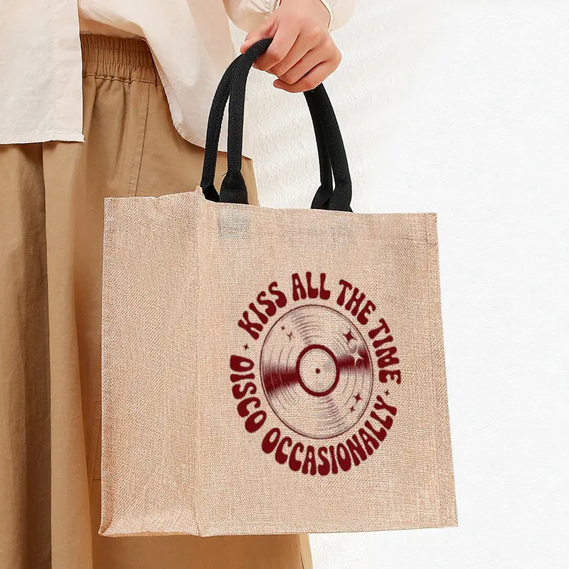 

Kiss All The Time. Disco Occasionally Linen Tote Bag Durable Closure for Shopping Travel Outdoor Bags Album Merch Tour Gift