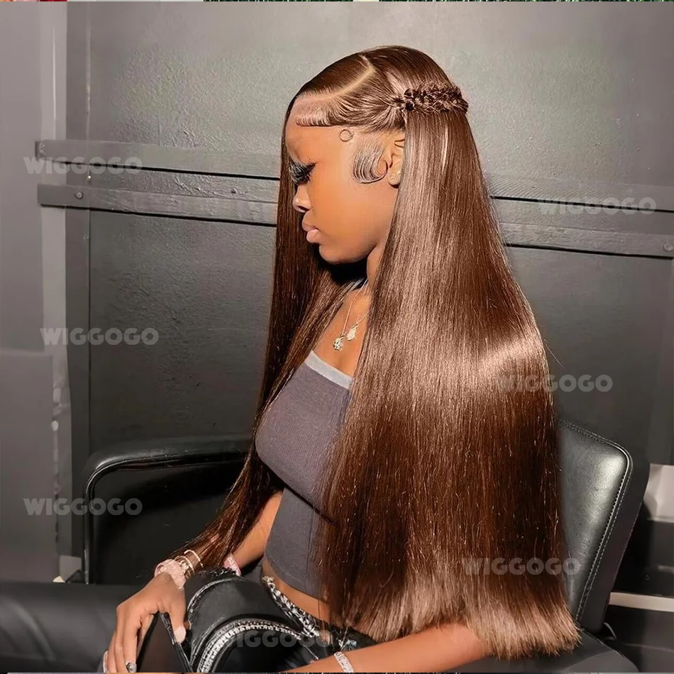 

13x4 Chocolate Brown Straight Human Hair Wig Dark Brown 13x6 Lace Frontal Wig 200 Density Lace Front Brazilian Wigs For Women
