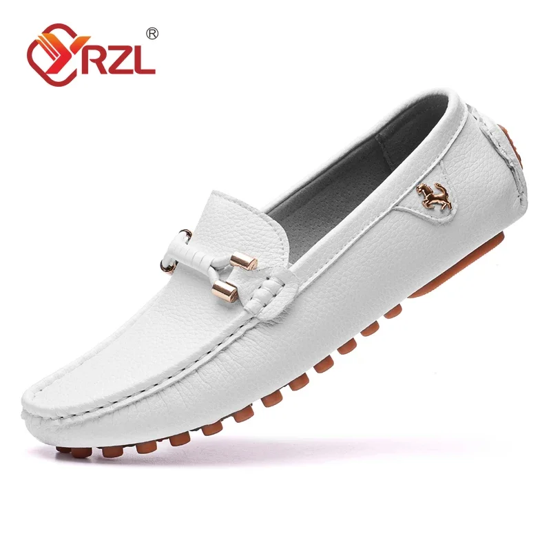 YRZL Loafers for Men Casual Leather Shoes Mens Loafers Moccasins Breathable Slip on Wine Red Big Size 48 Driving Shoes for Men