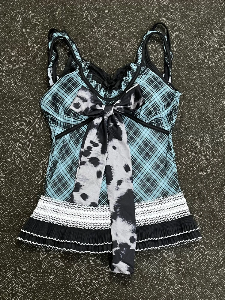 Y2K ريترو خمر المرأة منقوشة شبكة المرقعة الدانتيل تي شيرت Harajuku الشارع الشهير سليم صالح القمم القوطية ثقافة فرعية عادية مثير تيز