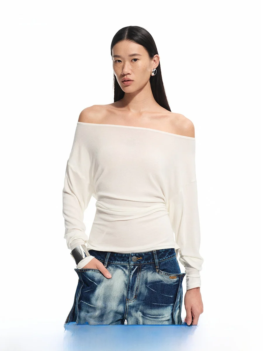 

Футболка NAWS Long Sve, эластичная хлопковая шерсть, лиоцелл, асимметричная, многофункциональная, утягивающая, повседневный вязаный топ