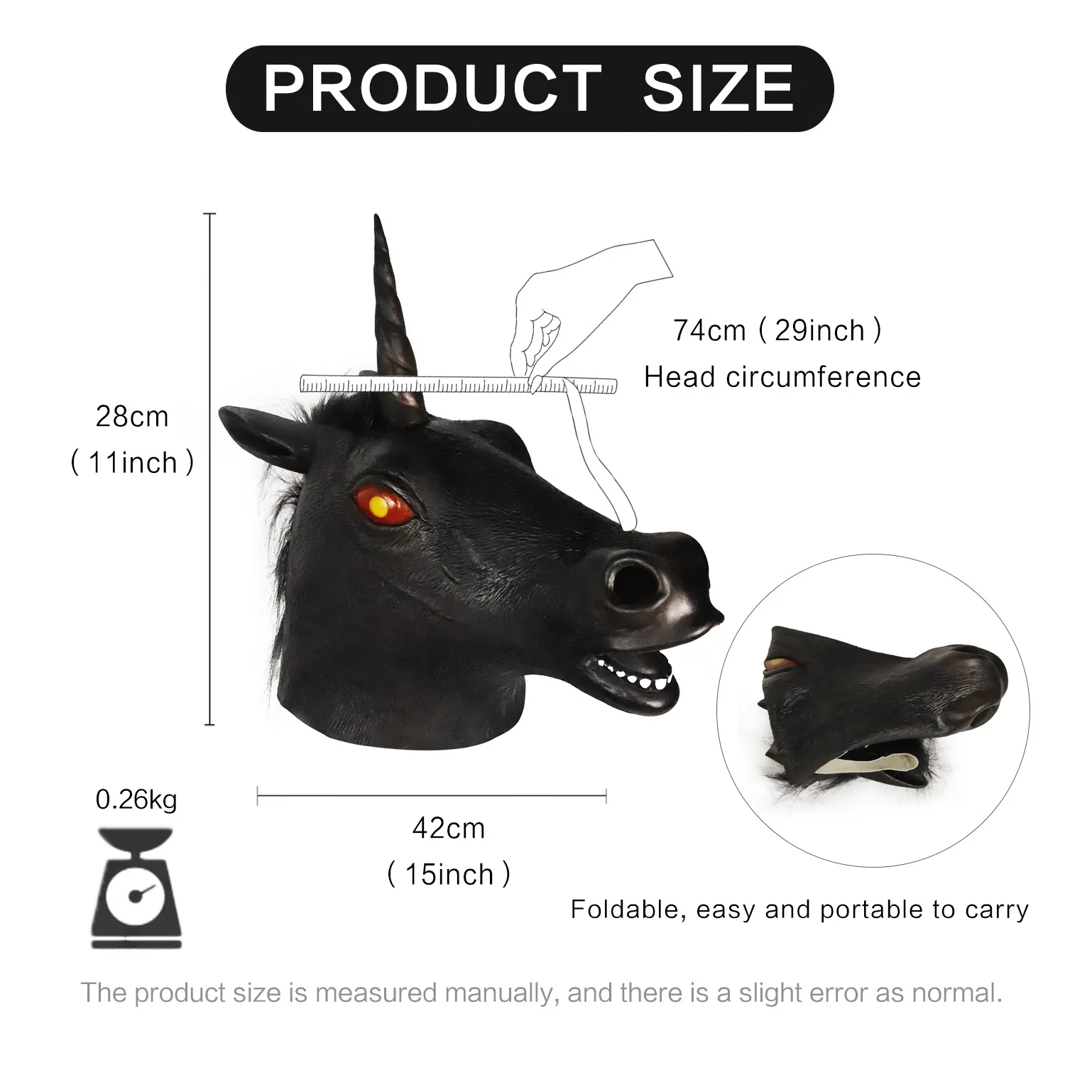 Einhorn-Kopfmaske für Erwachsene, Natürliche Latex-Einhorn-Kostümmaske für Halloween-Partys und Cosplay – Detail 1