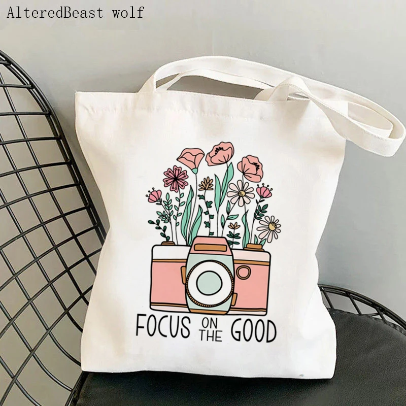 Women Shopper bag Grow Your Mind Wildflower Motivation Inspirational Bag Harajuku Canvas Shopper Bag girl Tote Shoulder Lady Bag