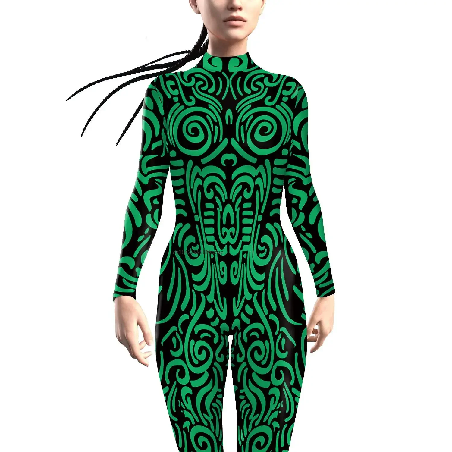 Women Jumpsuits 3D Printed Geometric Patterns Halloween Carnival Cosplay Costume Zentai Bodysuit Fancy Long Sleeve Bodysuit