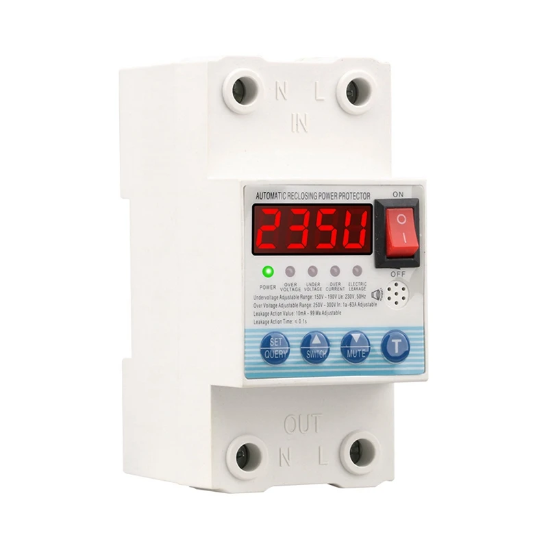 

SINOTIMER 1 Piece Over And Under Voltage Over Current Protection Protector Relay Leakage Breaker 63A