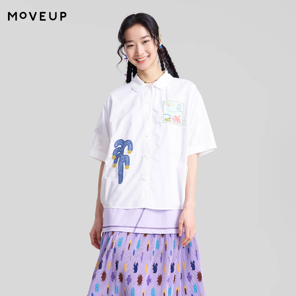 

MOVEUP Short-Sleeve Shirt 2026 Spring New Fun Cartoon Plant Embroidery Personalized Tees Loose Casual Tops For Women 3ELC20427
