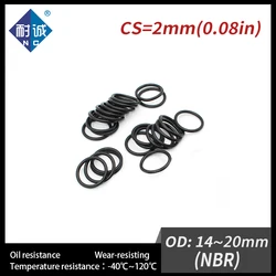 50 PCS / Lot Nitrile Rubber Black NBR 70A O-ring Thickness CS 2mm OD 14/15/16/17/18/19/20*2 O Ring Gasket Oil Waterproof