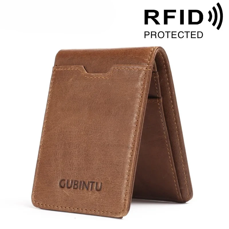 

Винтажный маленький мужской кошелек из натуральной кожи с защитой от RFID, держатель для кредитных карт для мужчин, тонкий двойной портативный мужской кошелек для купюр