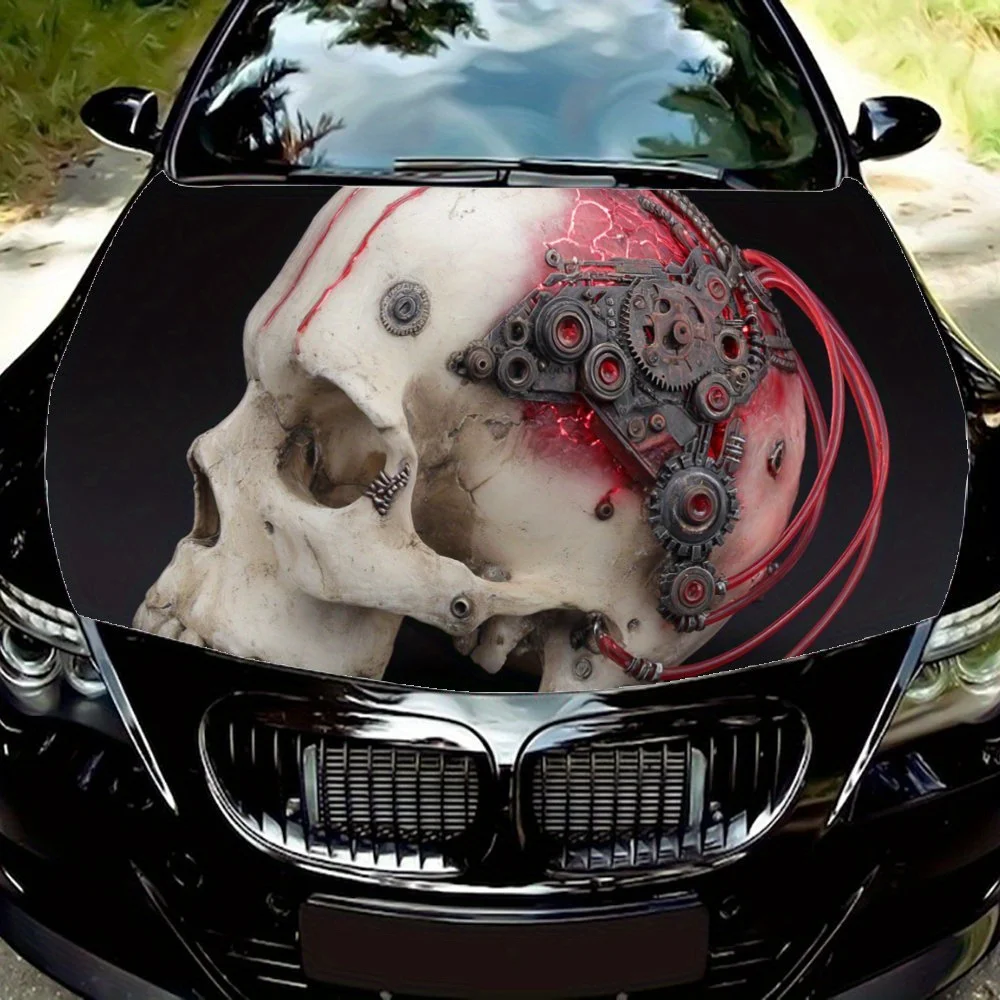 Skull in Cyber,Car Hood Decal, Self-Adhesive Waterproof PVC Car hood Sticker,Car Decoration Scratch Resistant Sticker Protection