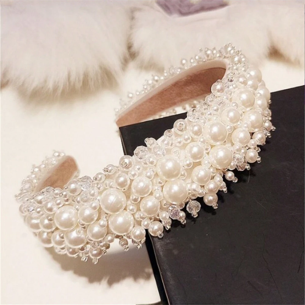 

1pc Hairbands Wedding Hair Accessories Earrings For Women Beaded Crystal Pearl Decoration Headband Fashion Party Bridal Jewelry