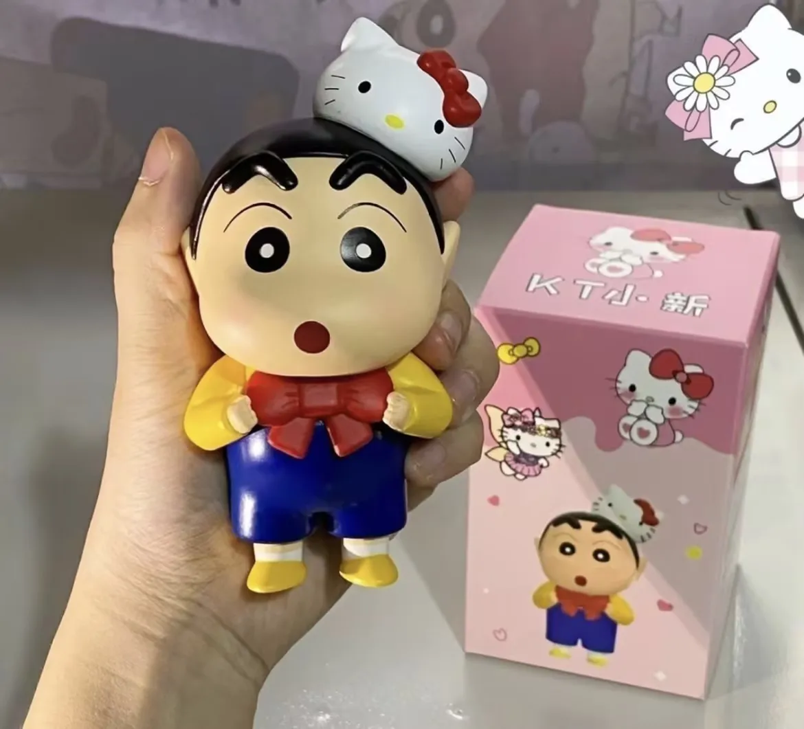 

12cm Anime Crayon Shin-Chan Cos Hellokitty Cartoon Standing Figures Kawaii Desktop Decoration Model Doll Collectible Toy Gift