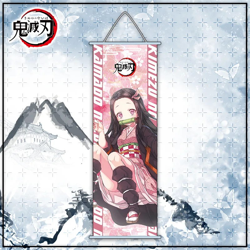 Demon Slayer Cartoon Anime Tanjirou Nezuko Scroll Canvas Wall Hanging Painting Home Decor Anime Poster Wall Art Room Decoration