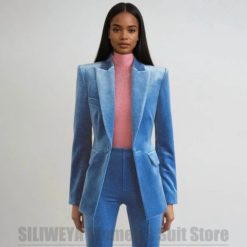 

Женский бархатный костюм-двойка с одной пуговицей, деловой офисный повседневный наряд, модный костюм с острыми лацканами для вечеринок и выпускных вечеров