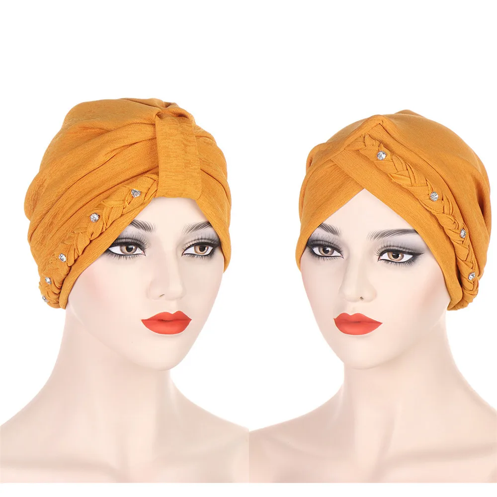 

Indian Fashion Women Muslim Hijab Braid Cancer Hair Loss Hat Turban Bonnet Chemo Caps Beanies Femme Islamic Headwrap Scarf Cover