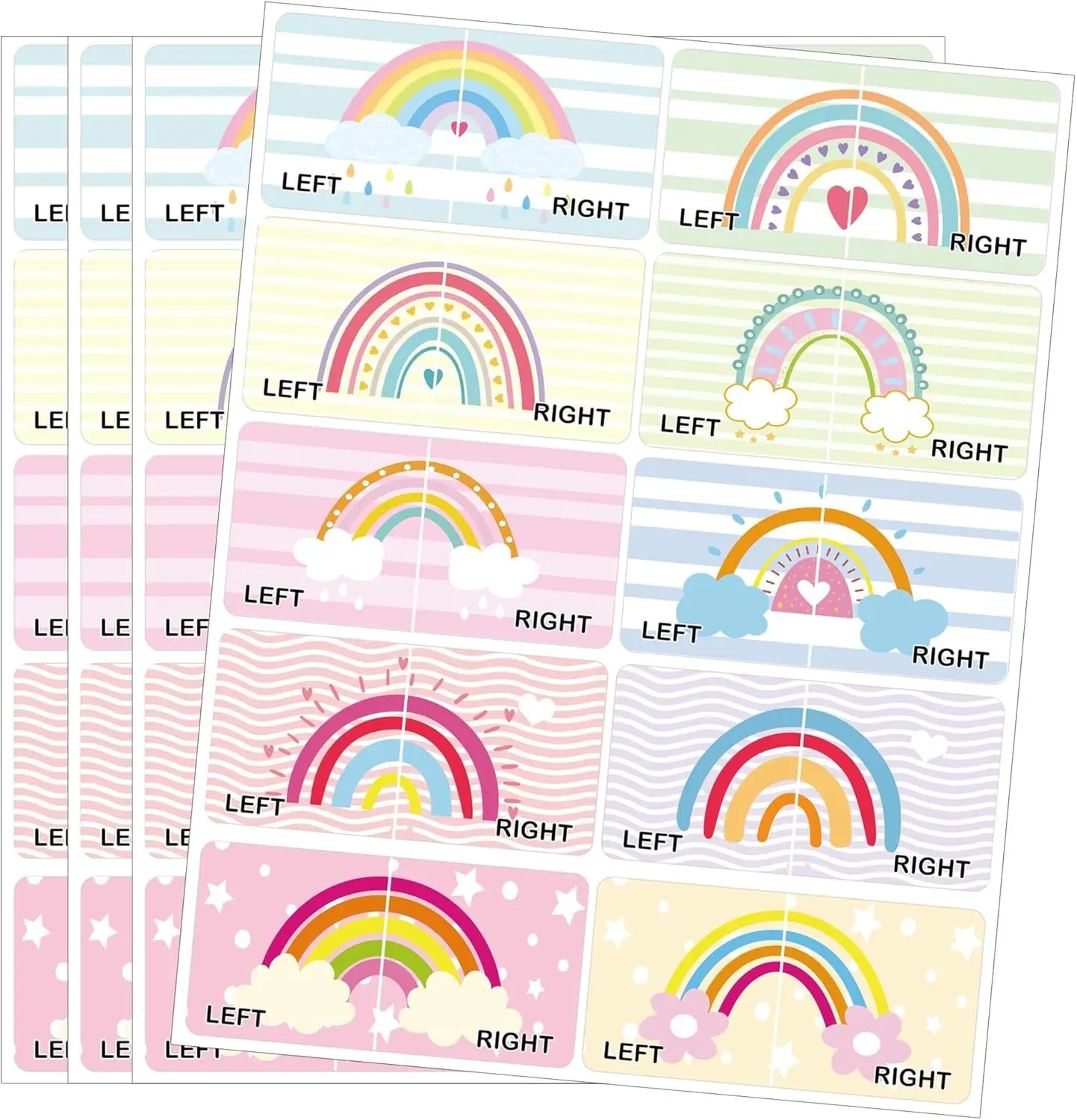 Shoe Stickers for Kids with Transparent Protective Film 60Pcs Left Right Sole Stickers Waterproof Rainbow Shoes Sticker Learning