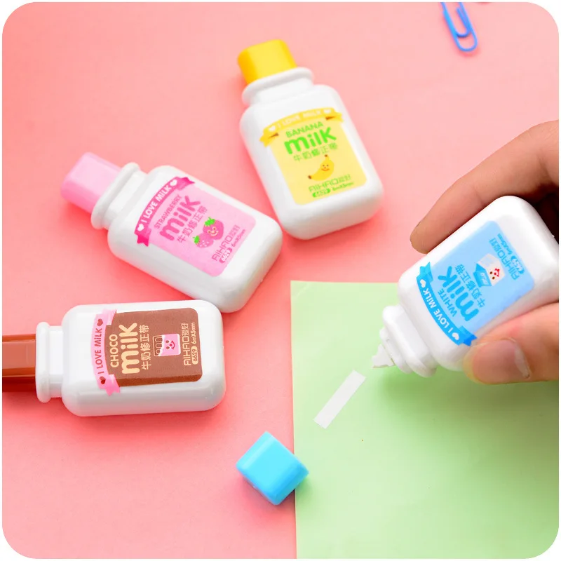 2PCS Cute Milky White Correction Tape Creative Correction Belt Cute Bottle Cartoon Student Office Correction Tape