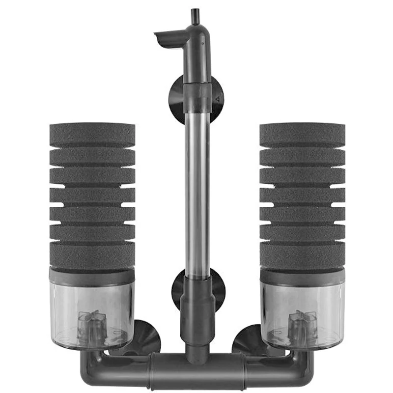 Aquarium-Doppelkopffilter, Sauerstoffzufuhr für Fischbecken, Zirkulation, leiser Filter, Wasserreinigung, Schwammfilter, Toilette – Detail 1
