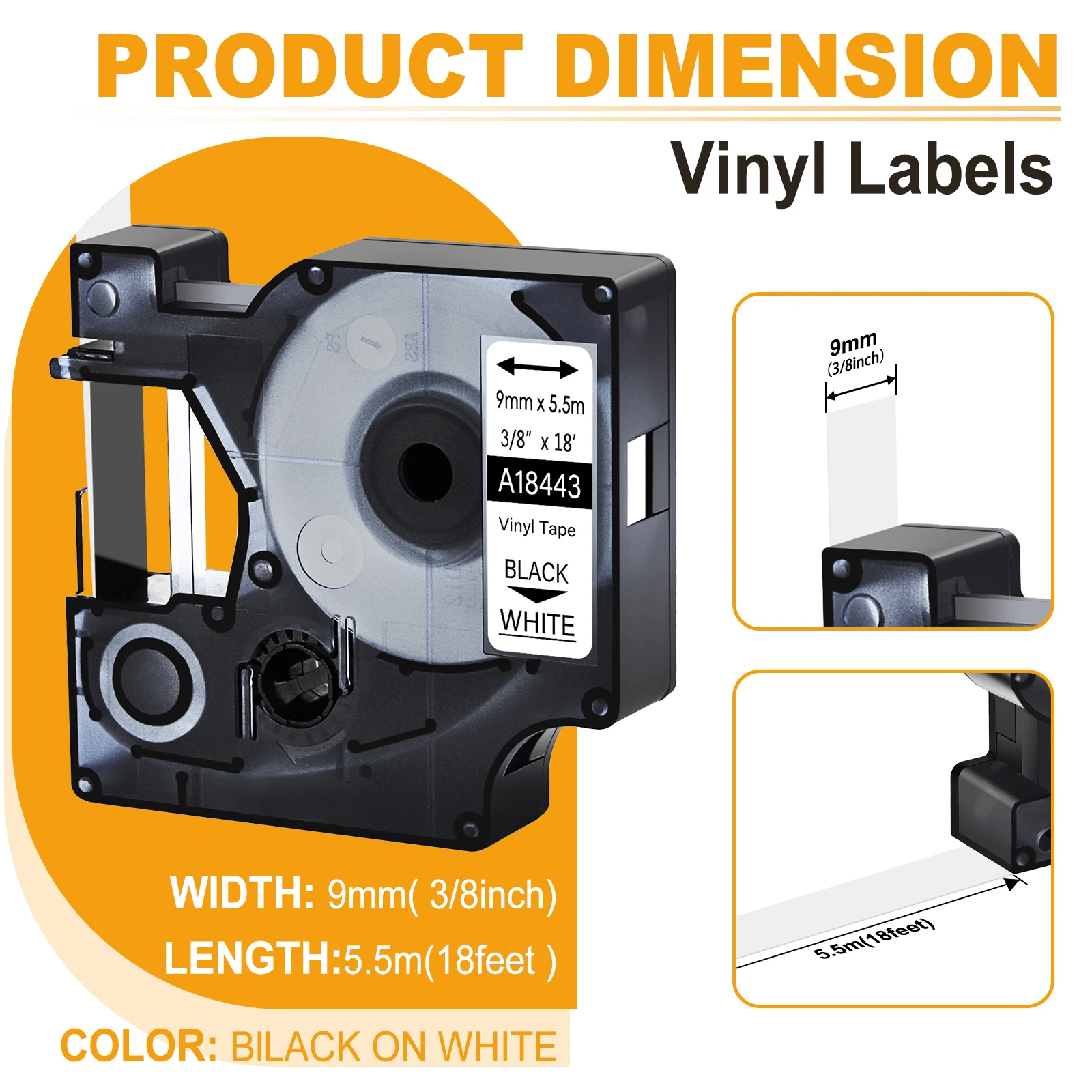 3/4/5/10PK IND Vinyl Tapes Compatible for Dymo A18444 18432 New Black Print Ribbon for DYMO LabelWriter 450 Duo Label Printer
