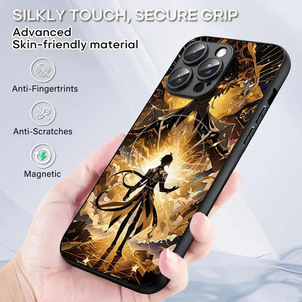 TGG Genshin Impact Zhongli جراب هاتف آيفون 16 15 14 13 12 11 Plus Pro Max الراقية الفاخرة Magsafe جلد الغنم