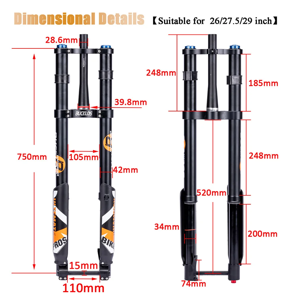 BUCKLOS Fahrradgabel 15*110mm Luftfederung DH-Gabel 27,5 Zoll 29 Zoll Steckachsen-Downhill-Bike-Gabeln Gerade/Konische Gabelrohre AM-Gabeln – Detail 29