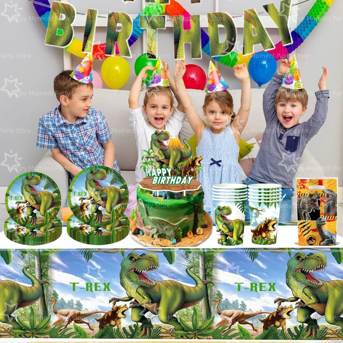 Dinosaur Party 4 Decoration Jurassic Dinosaurs Tableware Tablecloth Plate Cup Napkin Banner Bag Dino Them Party Favors Supplies view 6