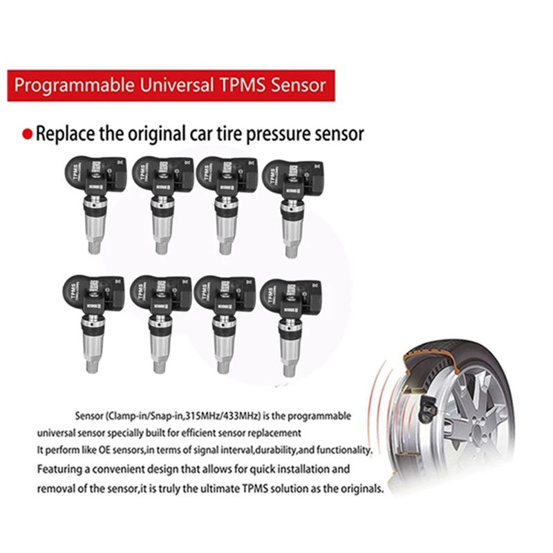 

8Pcs TPMS Tire Pressure Sensor For Autel Tool TS408 TS508 ITS600 315MHZ & 433Mhz 2 In 1 Programmable MX Sensor Monitor