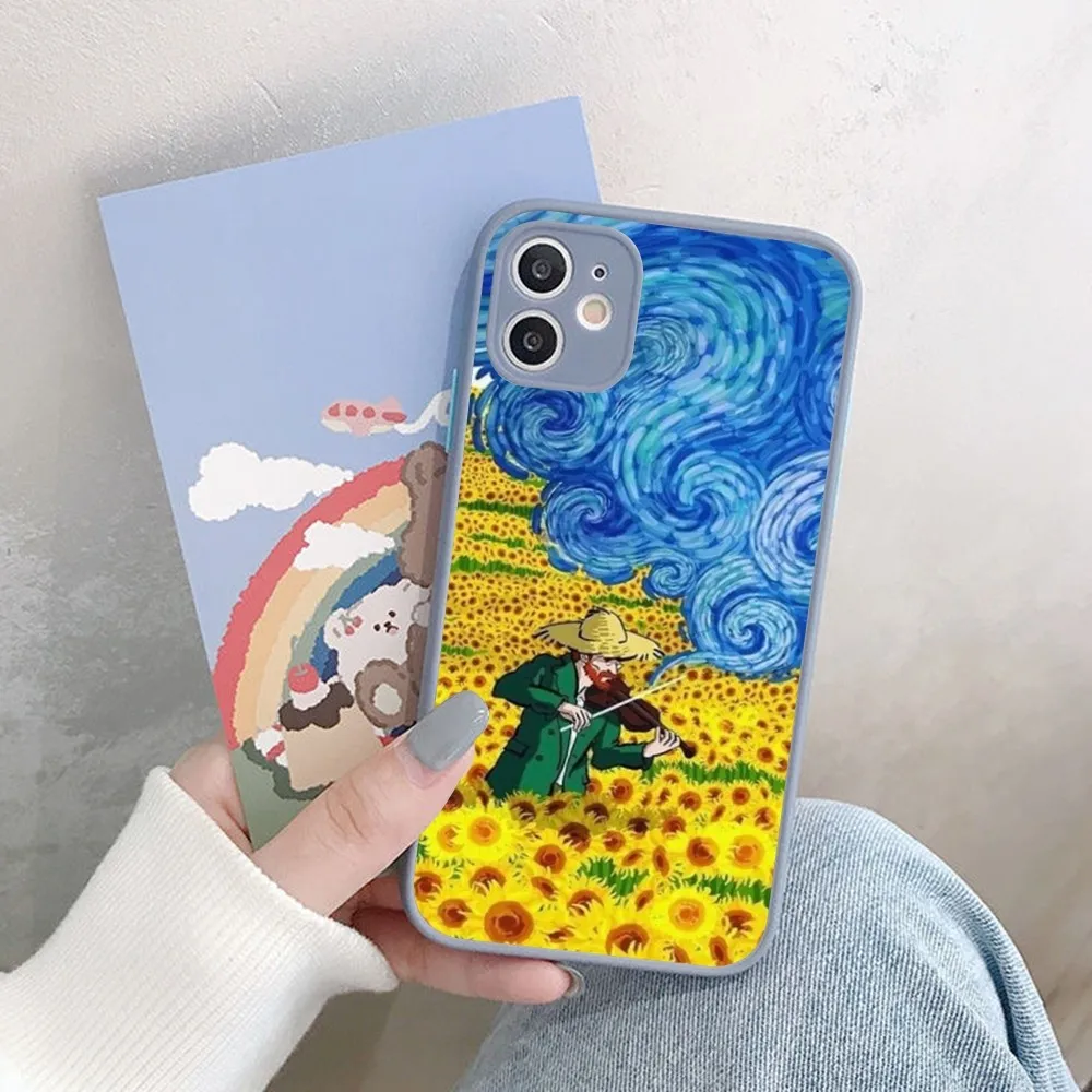جراب هاتف Van Gogh مرصع بالنجم والسماء ، حافظة غير لامعة ضد العيوب لهواتف آيفون 14 ، X ، XR ، XS ، 7 ، 8 Plus ، 11 ، 12 ، 13 Pro Max ، 13Mini