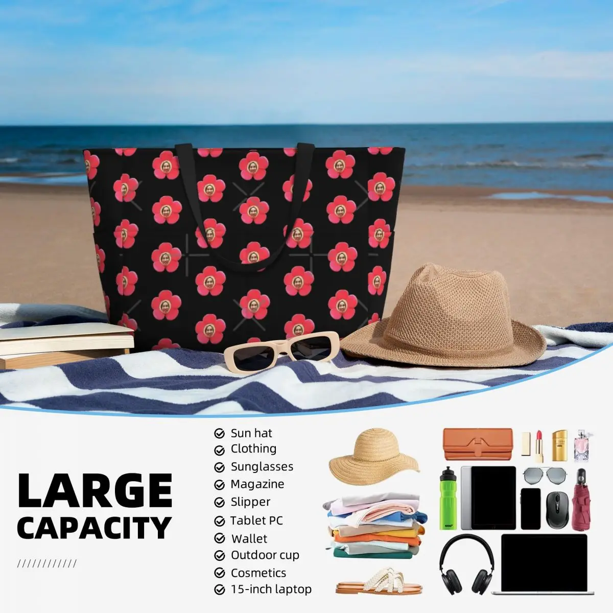 Jhope-Bolso de viaje de playa con flores, bolsa de mano Retro para regalos de adultos, bolso de hombro con patrón de varios estilos