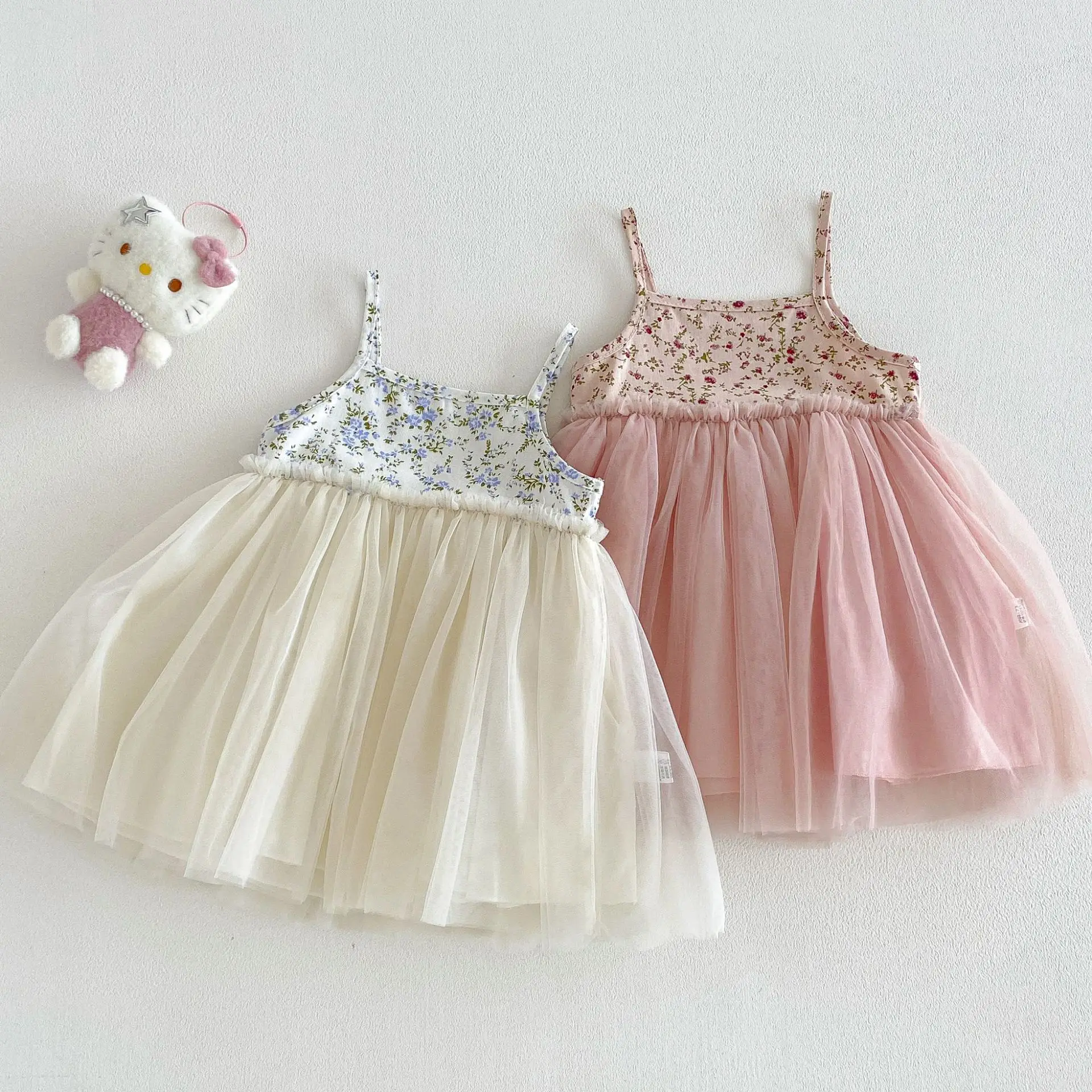 2026 Summer New Baby Girl Sleeveless Sling Dress Cute Infant Puffy Mesh Dress Girls Floral Princess Dress Toddler Clothes