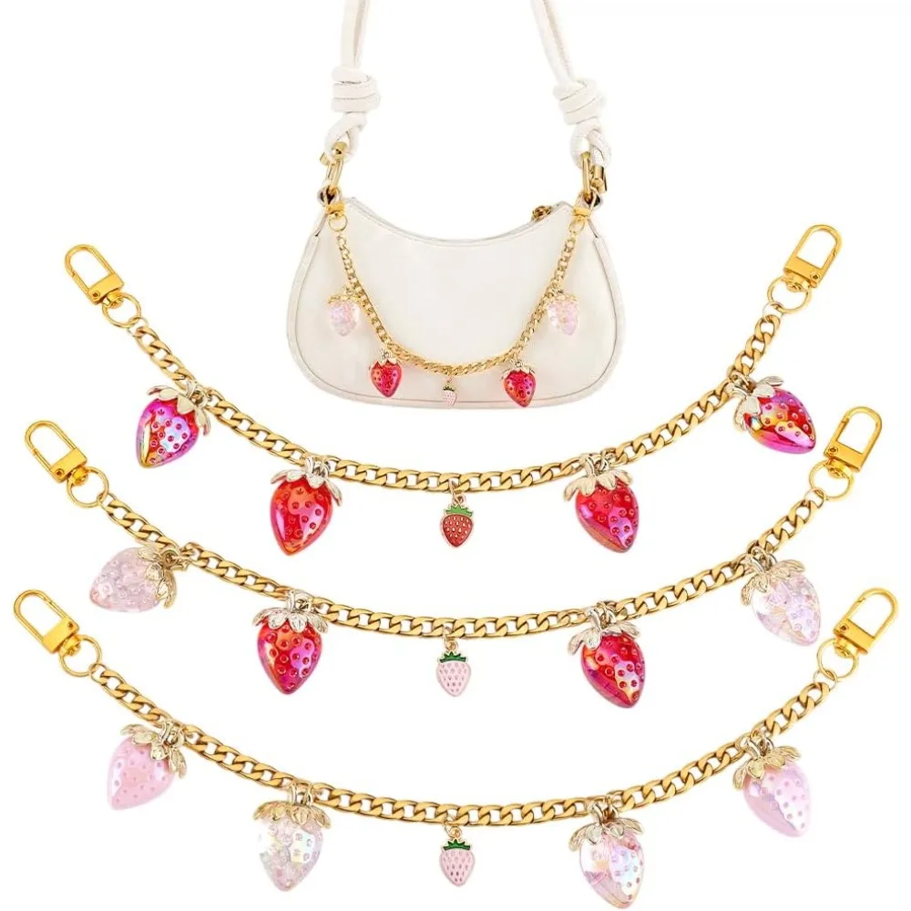 

3 стиля золотых цепочек-подвесок для сумок: клубничные цепочки, декоративные сменные цепочки для сумок, цепочки для сумок-тоут с фруктовым дизайном