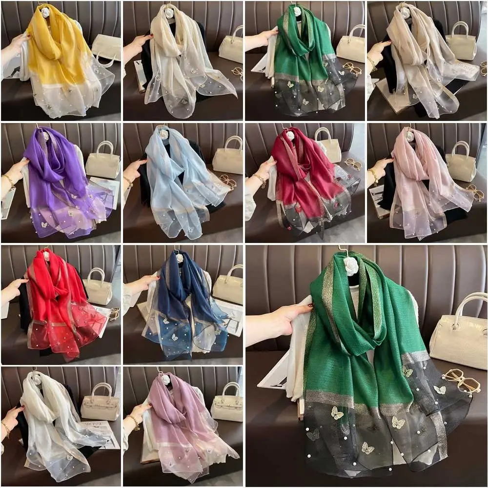 وشاح حريري على شكل فراشة للنساء ، شالات سادة ، أوشحة أحادية اللون ، حجاب رموش ، موضة صيفية للسيدات